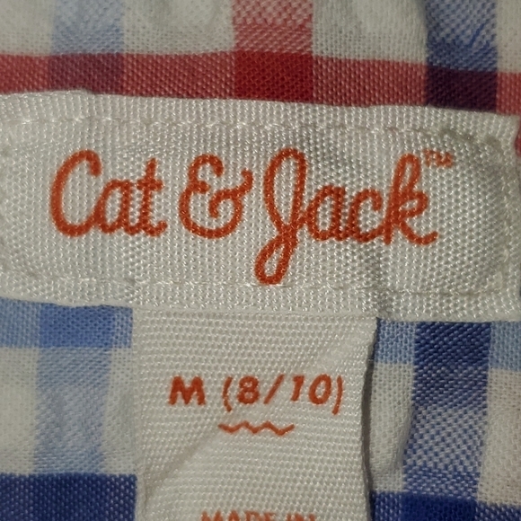 White with Blue & Red Short Sleeve Buttondown Medium - Picture 2 of 3